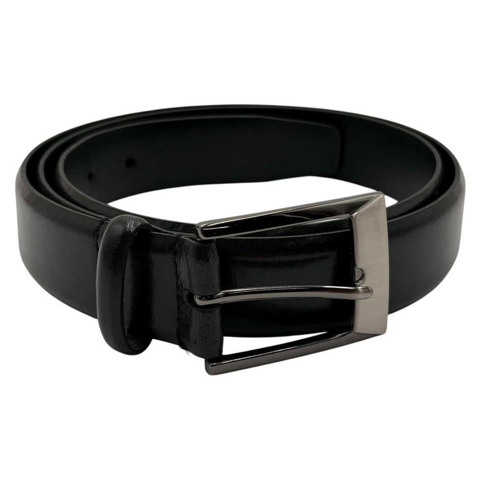 Italian Full Grain Leather Black Dress Belt Mens Size 44‎ Silver Buckle
